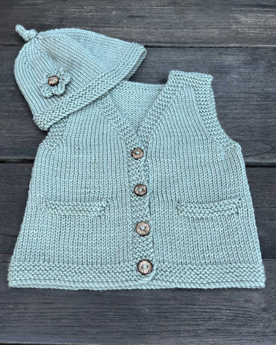 The Kiwi Stitch and Knit Co Ava and Archie Vest and Hat.