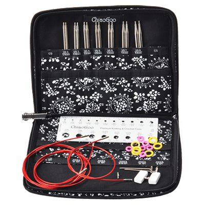 ChiaoGoo interchangeable knitting needle set in red lace cable