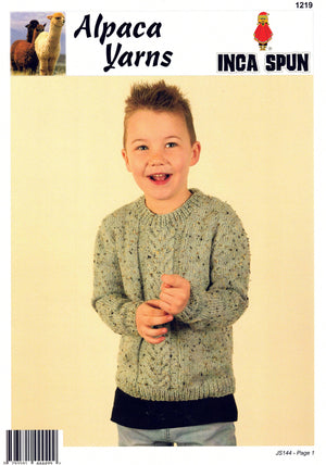 Alpaca yarns Pattern 1219 Cable Sweater - (Child 10ply)