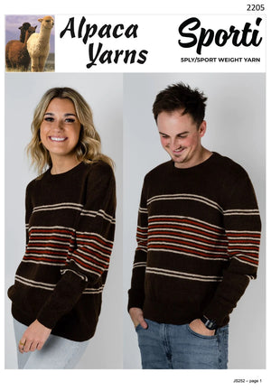 Alpaca Yarns Pattern 2205 Striped Sweater - (Adult 5ply)