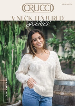V Neck Textured Sweater in Crucci Aella 8 ply