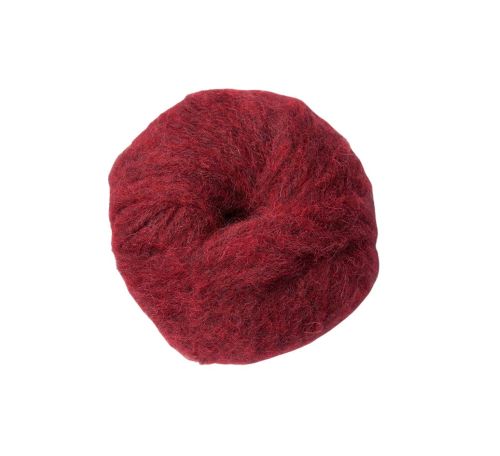 Red alpaca yarn ball on a white background