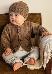 Boston Cardi and Beanie in Red Hut Natural 8 ply