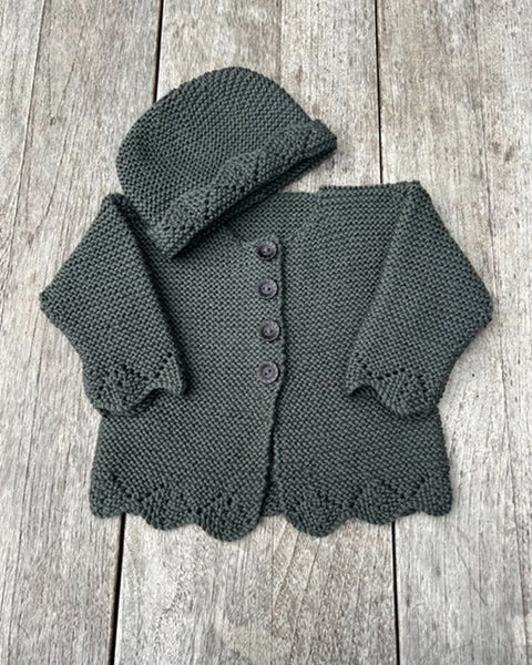 The Kiwi Knit and Stitch Co Bobbie Cardigan and Hat 8 Ply.