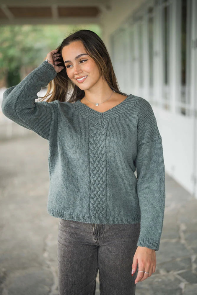 Cable Knit V-Neck KIT  in AELLA 8ply