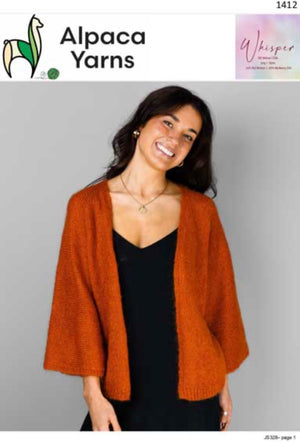Alpaca Yarns 1412 Whisper Throw over Cardigan