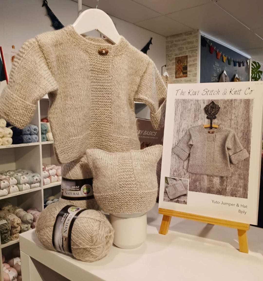 Yuto baby jacket and hat kit. The Wool Shop Rangiora