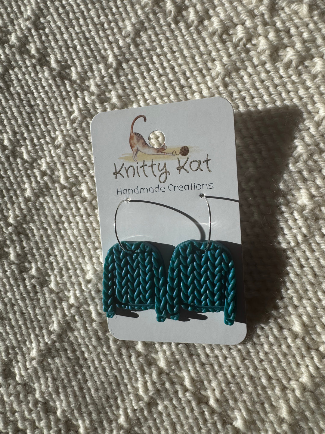 Knitty Kat sweater earrings - teal
