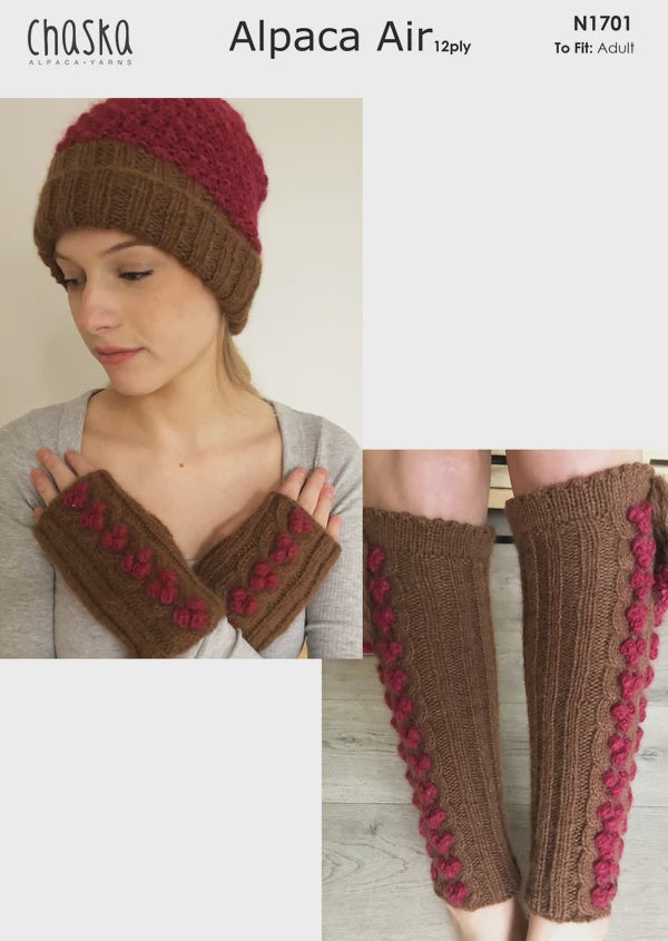 Raspberry Leg Warmers, Mittens and Hat - N1701