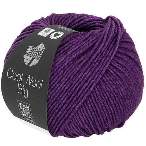 Purple ball of yarn with a label on a white background