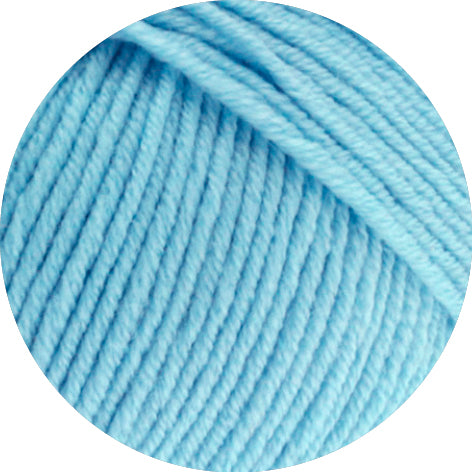 Close-up of light blue yarn on a white background