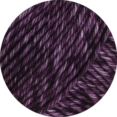 Close-up of purple Lana Grossa Vintage Chunky yarn with a white background