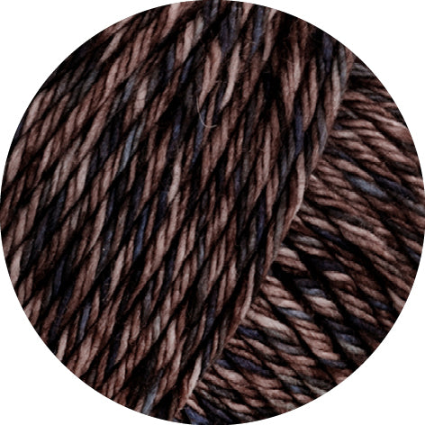 Close-up of brown variegated Lana Grossa Vintage Chunky yarn