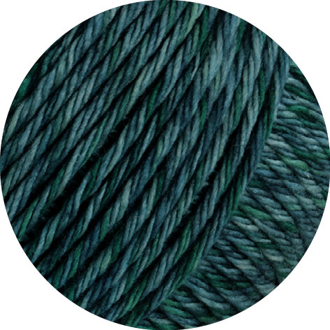 Close-up of teal Lana Grossa Vintage Chunky yarn on a white background - The Wool Shop