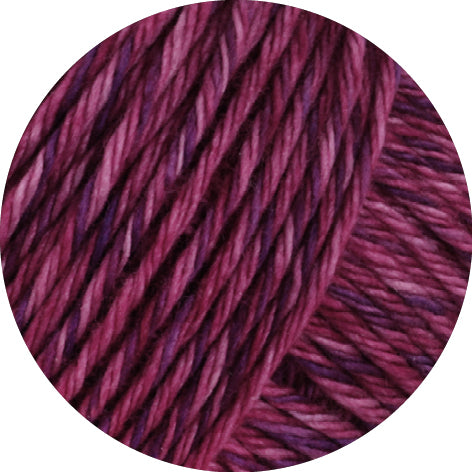 Close-up of warm toned purple Lana Grossa Vintage Chunky yarn  in shade red wine