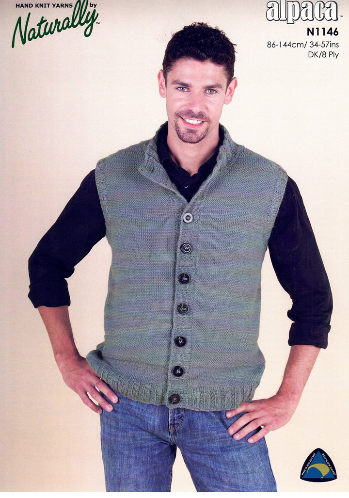 Naturally Men's Vest in Woolly Yarn 8 ply Kit