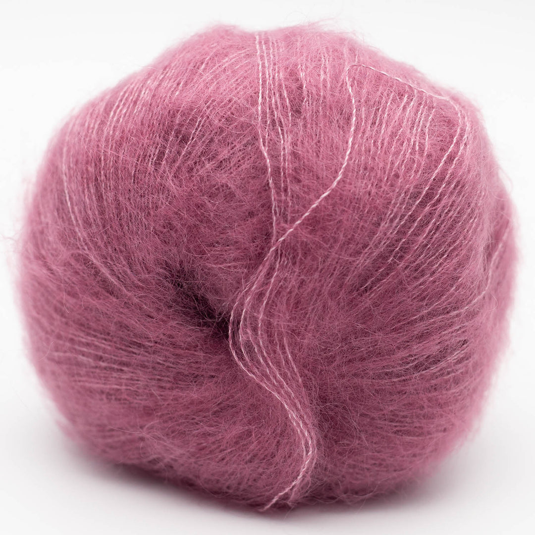 Ball of pink Silky Kid yarn on a white background - The Wool Shop Rangiora