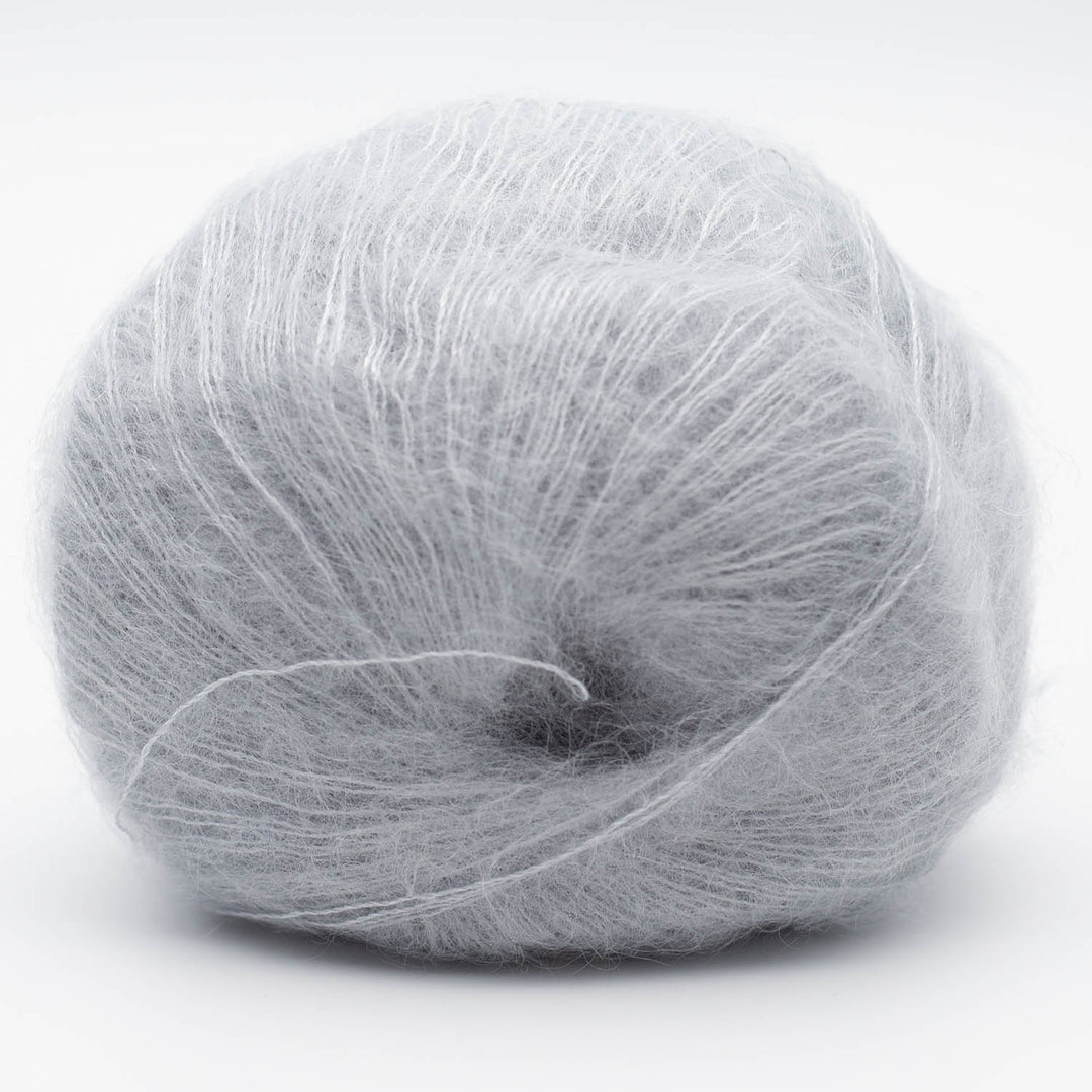 Gray skein of Silky Kid yarn on a white background - The Wool Shop Rangiora