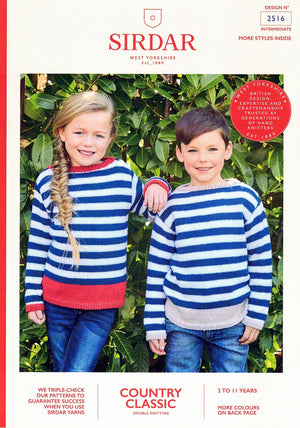 Sirdar Pattern 2516 Striped Sweaters - (8ply Child)