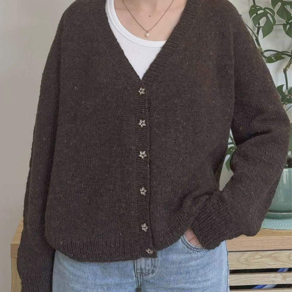 Bottom Up Round Yoke Tweed Cardigan- N1785