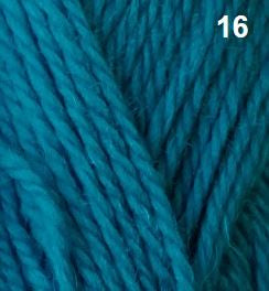 A skein of Countrywide Aran Knit 10 Ply wool yarn in shade Ocean Melange 16.