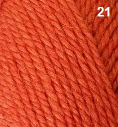 A skein of Countrywide Aran Knit yarn in shade Orange 21. The Wool Shop Rangiora.