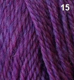 A skein of Countrywide Aran Knit 10 Ply wool yarn in shade Pink Purple 15.