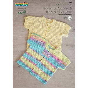 A knitted children's top with a colorful striped pattern. The Wool Shop NZ.