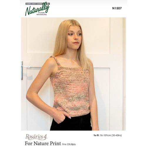A cover image of a sewing pattern packet with a woman modeling a sleeveless top in a natural color palette. The packaging includes the text 'Naturally' and the product number 'N1507'.